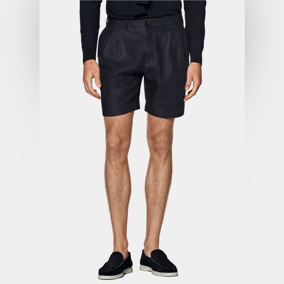 SUIT SUPPLY NAVY BOSA LINEN SHORTS - Picture 9 of 12